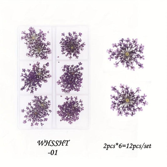 6 Grid Dried Flower Nail Art Charms - 3D Nail Accessories