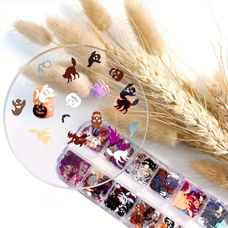 Halloween Nail Glitter Sequins 3D Holographic Pumpkin Witch Spider