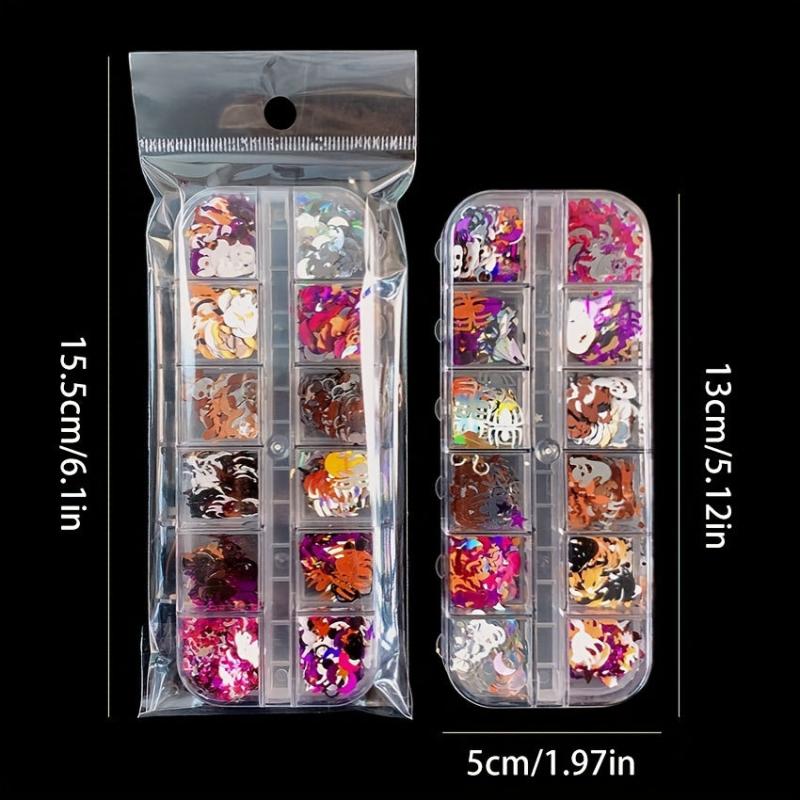 Halloween Nail Glitter Sequins 3D Holographic Pumpkin Witch Spider