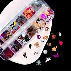 Halloween Nail Glitter Sequins 3D Holographic Pumpkin Witch Spider