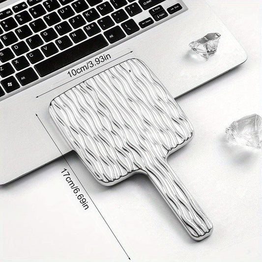 Wave Pattern Square Hand Mirror Small Vanity Mirror Portable Beauty Mirror