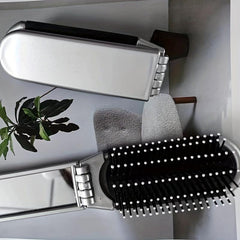2-In-1 Foldable Hair Brush & Mirror - Compact Portable Hair Comb