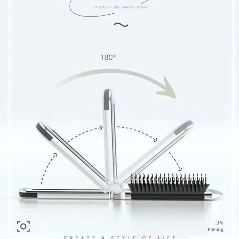 2-In-1 Foldable Hair Brush & Mirror - Compact Portable Hair Comb