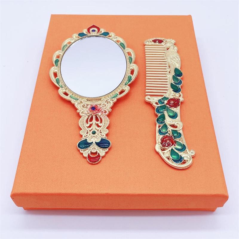 Vintage Peacock Handheld Makeup Mirror Set