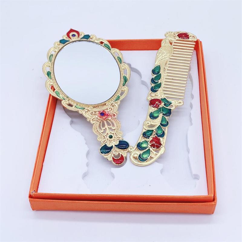 Vintage Peacock Handheld Makeup Mirror Set