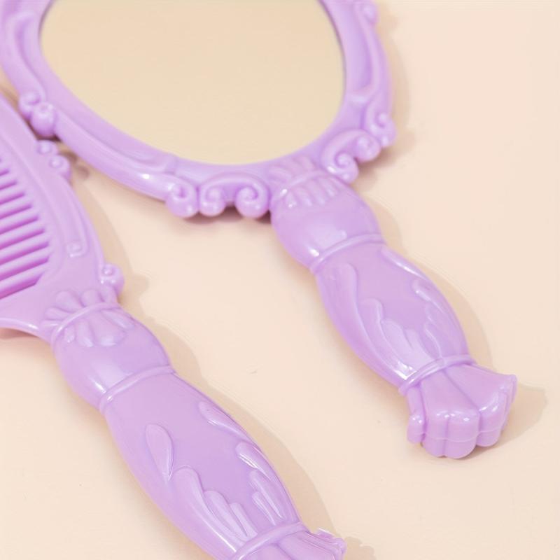 Vintage Purple Handheld Makeup Mirror Compact Purse Set