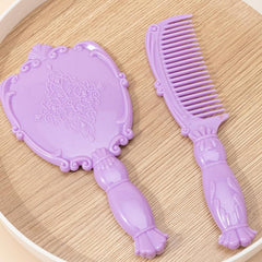 Vintage Purple Handheld Makeup Mirror Compact Purse Set