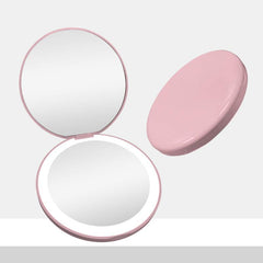 Mini Makeup Mirror with LED Light and Hand Pocket - Pink