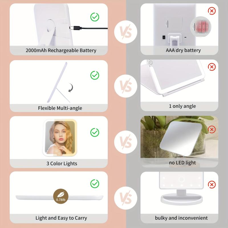 LED Lighted Travel Makeup Mirror 360 Rotatable Vanity Mirror