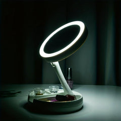 Foldable Makeup Mirror With Led Light Double Sided 1X & 10X Magnifying Mirror