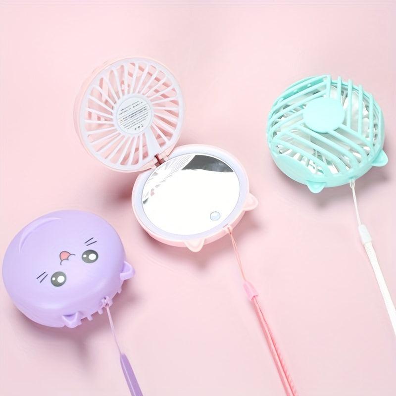 Portable Folding Makeup Mirror With Mini Fan LED Light Fill Beauty Makeup Mirror