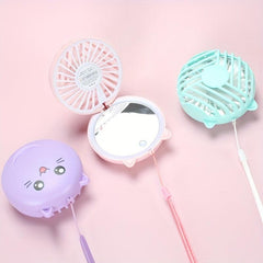 Portable Folding Makeup Mirror With Mini Fan LED Light Fill Beauty Makeup Mirror