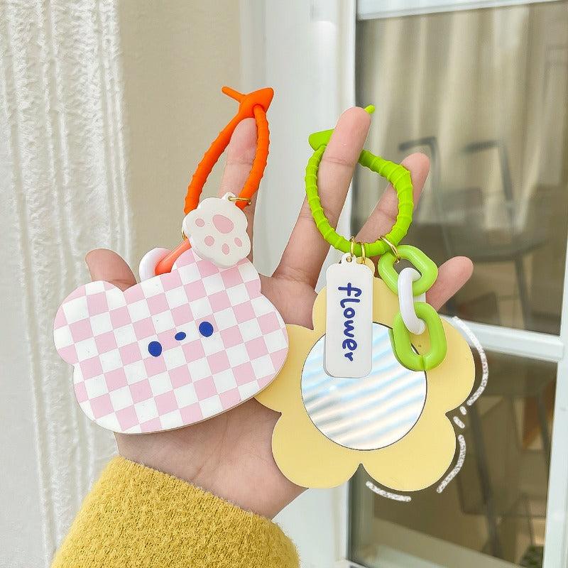Plaid Print Frame Decor Compact Mirror Keychain