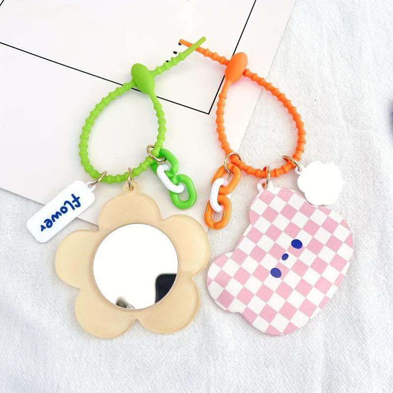 Plaid Print Frame Decor Compact Mirror Keychain