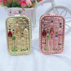 Vintage 3D Castle Makeup Mirror with Rhinestones
