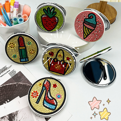 Crystal Strawberry Pattern Mirror Compact Mirror for Travel Camping Home Use