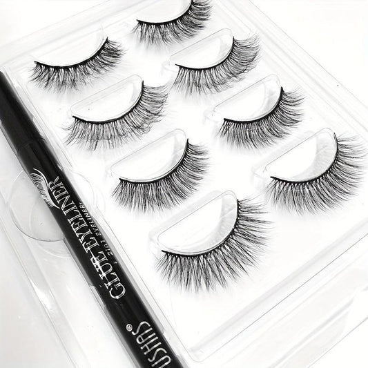 4 Pairs 3D Faux Mink Eyelashes Natural Look Cat Eye Wispy Lashes