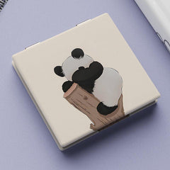 Double Sided Panda Pattern Mirror Compact Portable Makeup Vanity for Girls Teens