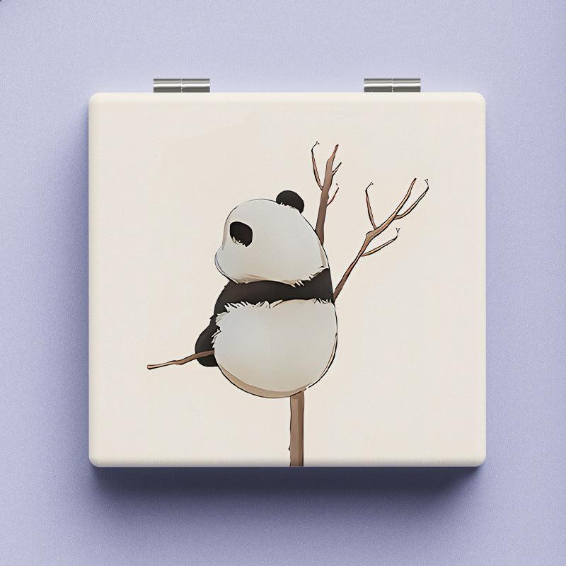 Double Sided Panda Pattern Mirror Compact Portable Makeup Vanity for Girls Teens