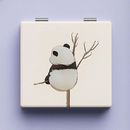 Double Sided Panda Pattern Mirror Compact Portable Makeup Vanity for Girls Teens