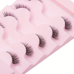 5 Pairs Faux Mink Lashes Transparent Stalk Natural False Eyelashes