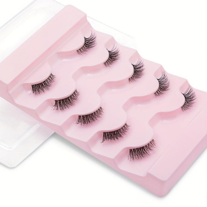 5 Pairs Faux Mink Lashes Transparent Stalk Natural False Eyelashes