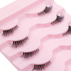 5 Pairs Faux Mink Lashes Transparent Stalk Natural False Eyelashes
