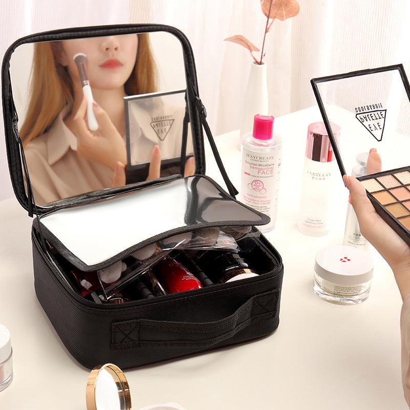 Waterproof Cosmetic & Toiletry Bag With Mirror Travel Makeup Case Large Capacity