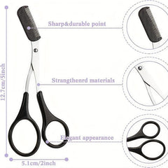 2pcs Stainless Steel Eyebrow Trimmer with Comb - Hair Removal and Shaping