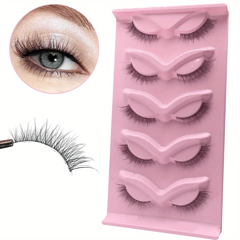 5 Pairs Wispy Faux Mink Lashes Cat Eye 3D Fluffy False Eyelashes