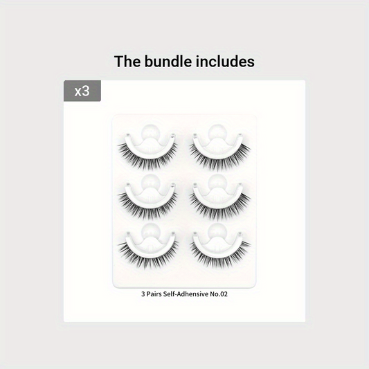 3 Pairs Self Adhesive Eyelashes Reusable False Eyelashes Waterproof Natural Look