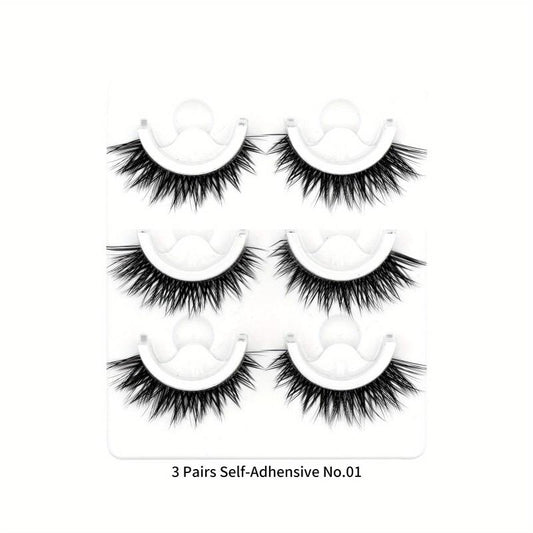 3 Pairs Self Adhesive Eyelashes Reusable False Eyelashes Waterproof Natural Look