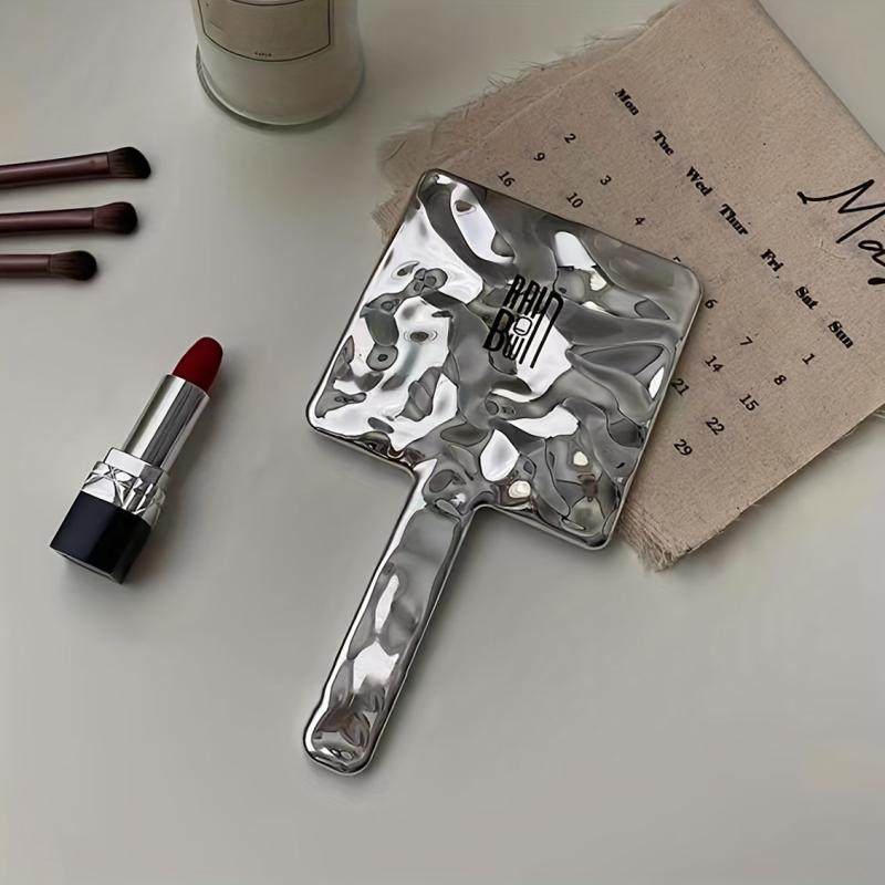 Square Vanity Mirror with Handle, Wave Pattern Handheld Makeup Cosmetic Mirror