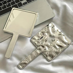 Square Vanity Mirror with Handle, Wave Pattern Handheld Makeup Cosmetic Mirror