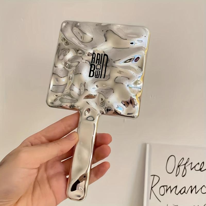 Square Vanity Mirror with Handle, Wave Pattern Handheld Makeup Cosmetic Mirror
