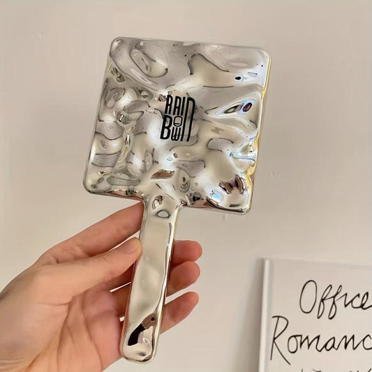 Square Vanity Mirror with Handle, Wave Pattern Handheld Makeup Cosmetic Mirror