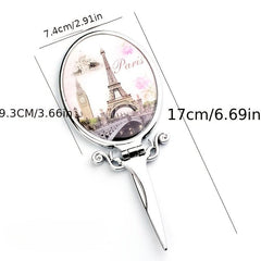 Compact Hand Held Mirror Tower & Floral Pattern Portable Beauty Mirror