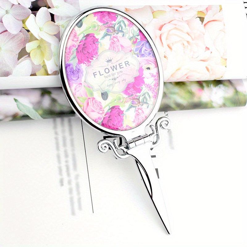 Compact Hand Held Mirror Tower & Floral Pattern Portable Beauty Mirror