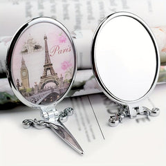 Compact Hand Held Mirror Tower & Floral Pattern Portable Beauty Mirror