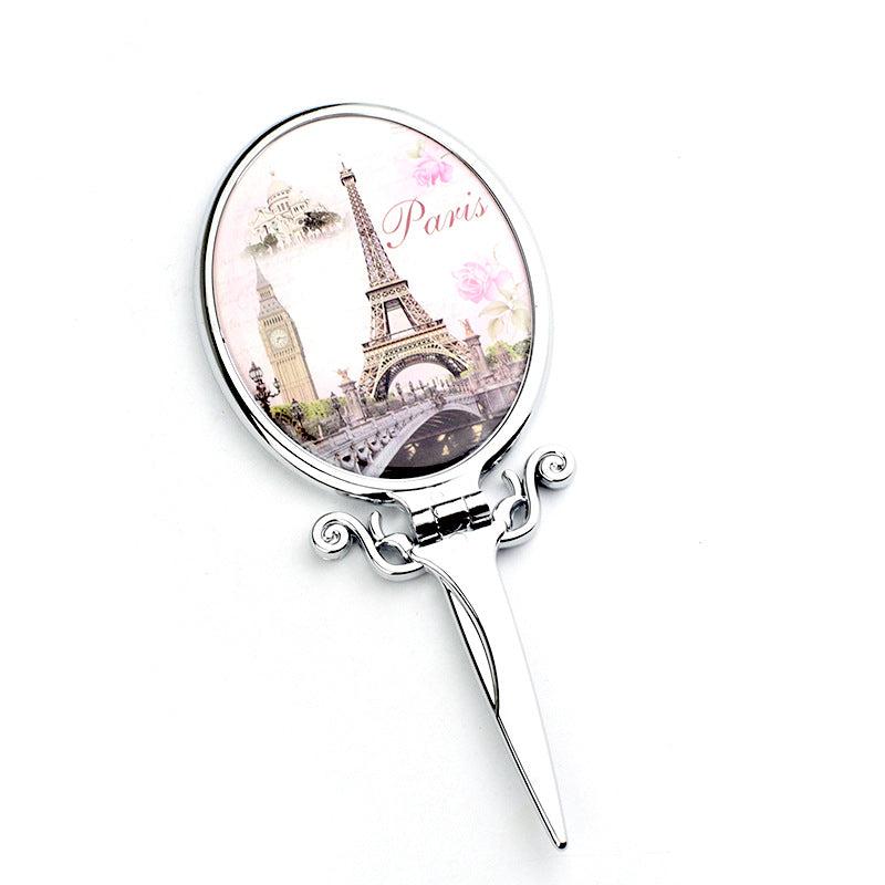 Compact Hand Held Mirror Tower & Floral Pattern Portable Beauty Mirror