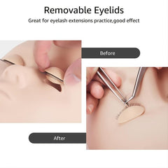 3 Pairs Mannequin Head Eyelash Extension Training Kit with Replacement Eyelids