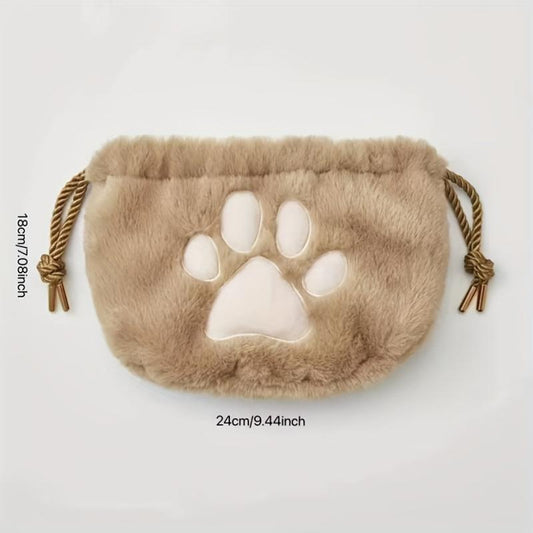 Cat Plush Paw Makeup Bag Drawstring Travel Cosmetic Bag Organizer