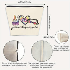 Funny Swimming Gift Peace Love Swim Makeup Bag With Zipper Swimmer Cosmetic Bag