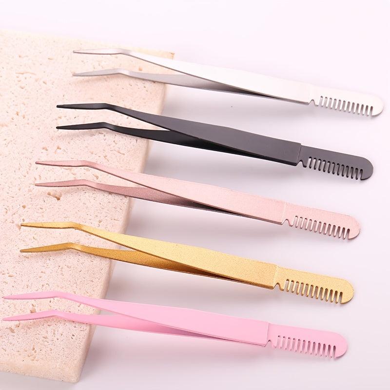 Stainless Steel 2 in 1 Eyelash Tweezers and Curling Clip Beauty Tool