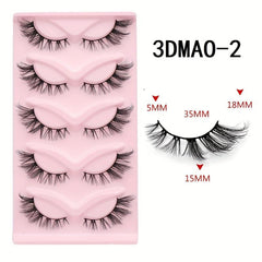 Cat Eye 3D Natural False Lashes Fluffy Soft Cross 5 Pairs