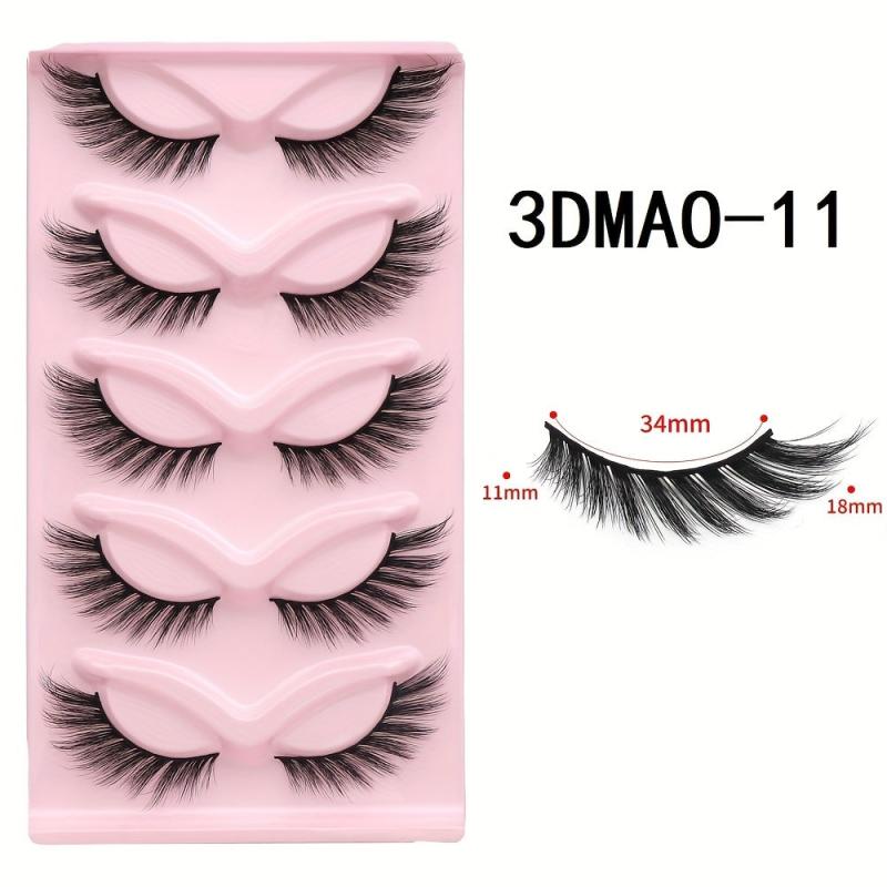 Cat Eye 3D Natural False Lashes Fluffy Soft Cross 5 Pairs