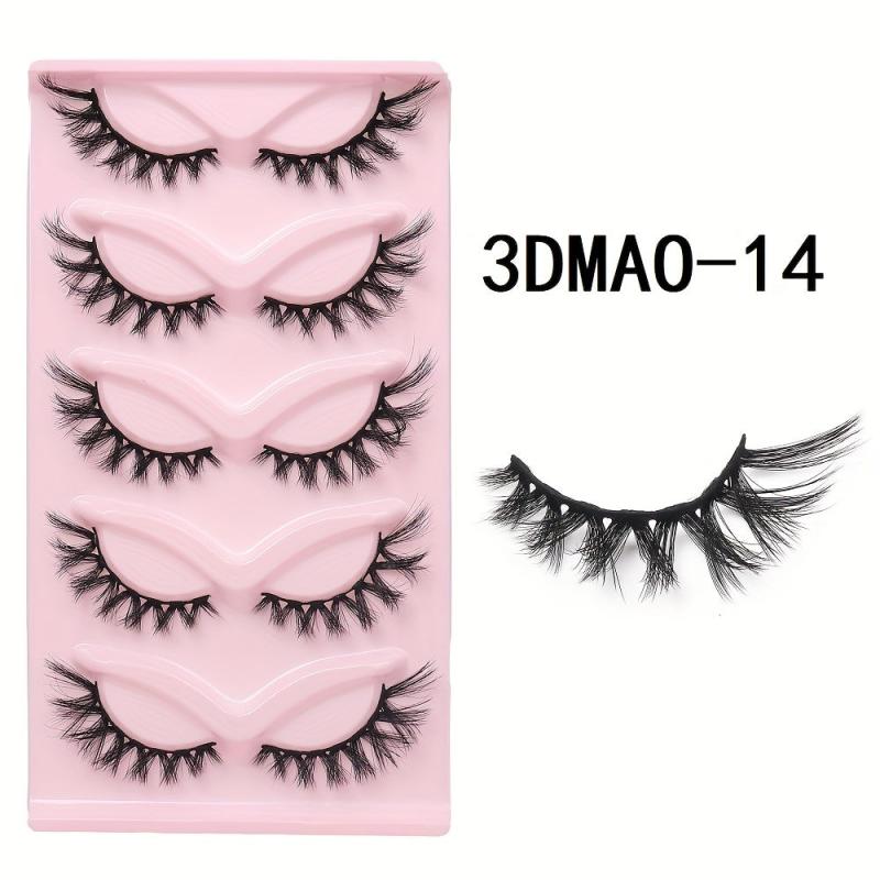 Cat Eye 3D Natural False Lashes Fluffy Soft Cross 5 Pairs