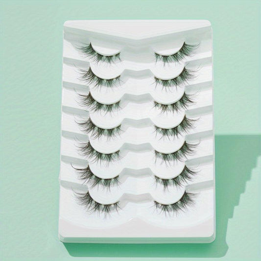 7 Pairs Crisscross Fox Eye Brown False Eyelashes 15mm Clear Band Long Lasting