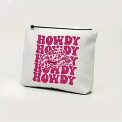 Hot Pink Vintage Western Cow Print Cowboy Hat Cosmetic Bag