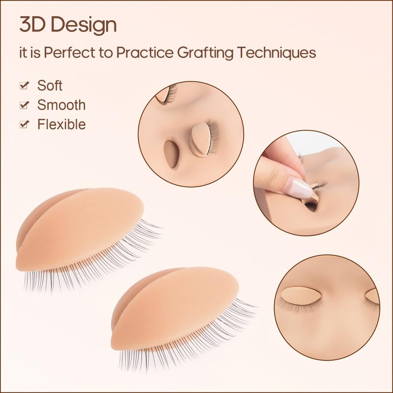 3 Pairs Silicone Eyelids for Mannequin Head with Lash Extension Training Pract